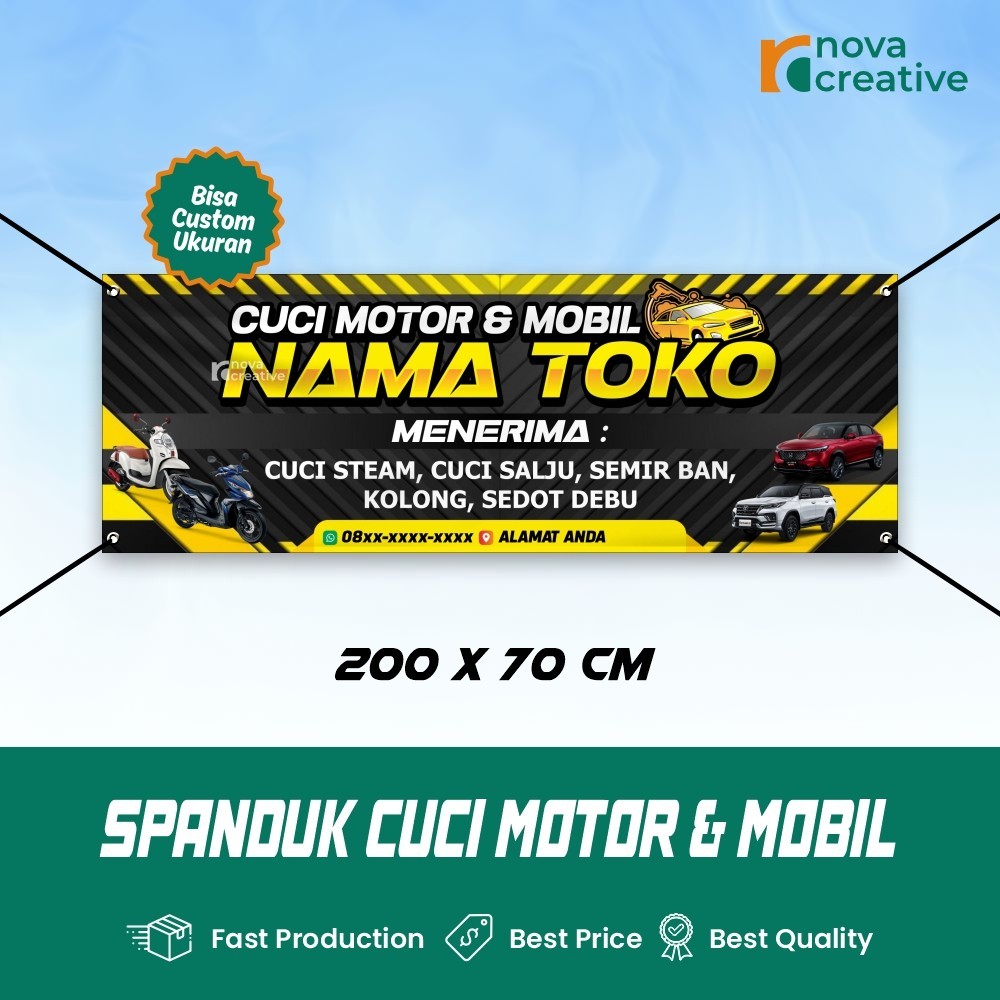 Print Spanduk Cuci Motor & Mobil Spanduk Custom Free Desain
