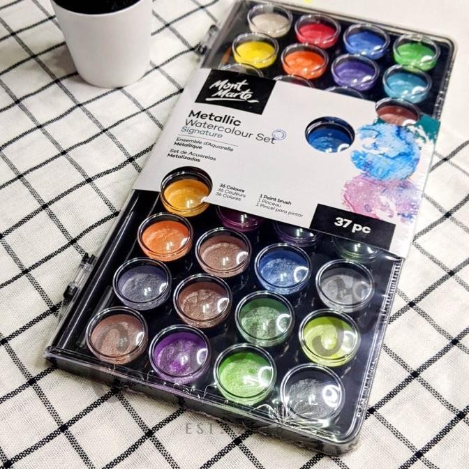 

BEBAS ONGKIR - Mont Marte Signature Metallic Watercolor Cake 37 Color Cat Air Padat M