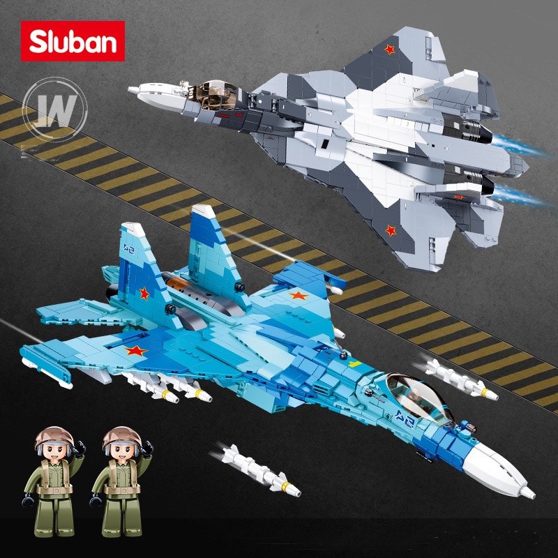 1040 Buah Sluban 0985 Seri Militer Rusia Su-27 Tempur Model Rakitan Anak Laki-laki Mainan Blok Bangu