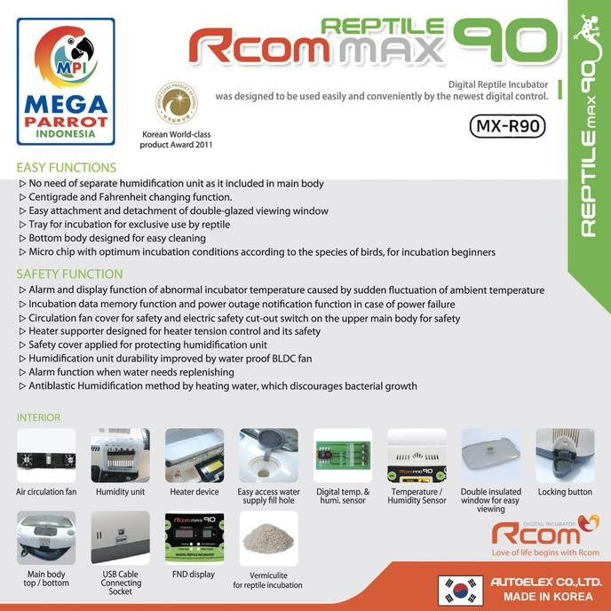 Rcom Reptil Inkubator Max90 Reptile Incubator Mx-R90 Alat Tetas Reptil