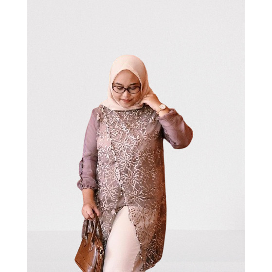 Zize Outer Jumbo LD 120 Brokat Organza Full Payet / Tunik Brukat / Baju Hari Raya, Kondangan,