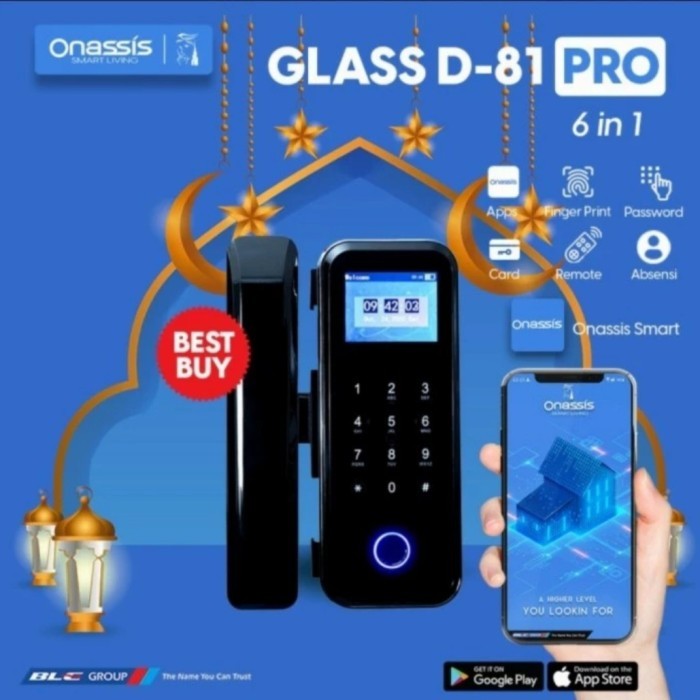 Smart Lock Digital Lock Rim Lock Kunci Digital Pintu Kaca Onassis D81