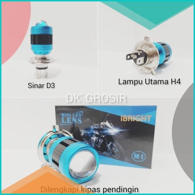 NEW Premium Lampu utama LED H4 IBRIGHT Laser  Lensa D6 Projector AC DC