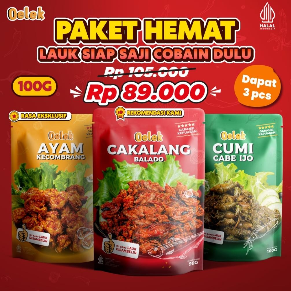 

Oelek Paket Cobain Dulu Si Laoek / Cakalang Balado / Cumi Cabe Ijo / Ayam Kecombrang / Lauk Siap Saji