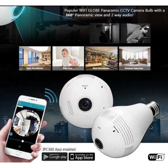 Ip Camera Kamera CCTV Bohlam Lampu Wifi Wireless Panoramic 360 SDCard