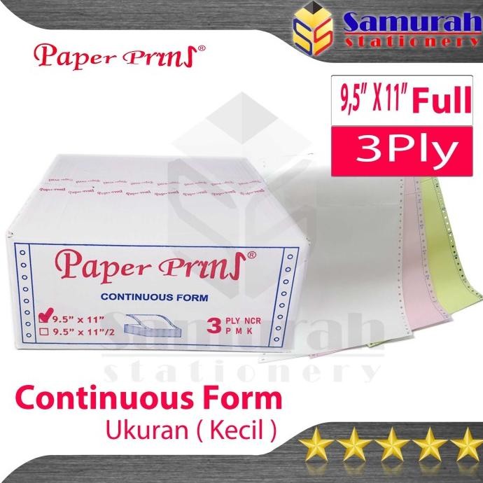 

Terlaris Kertas Continuous Form Paper Prins 9,5 x 11 full Atau Bagi 2 / K 3 Ply SALE