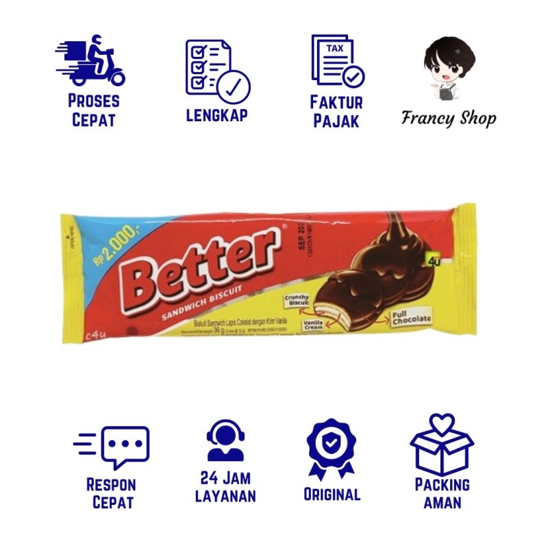 

Biskuit Better Sandwich Biscuit Chocolate Vanilla 30 gr