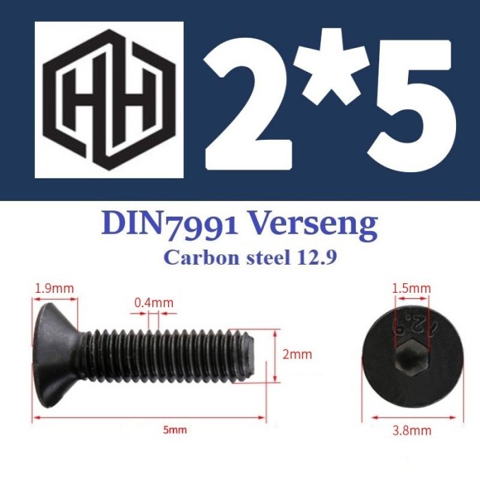 Baut L Flat M2 x 5 Verseng Flat Head Hex Baja Hitam BV25BAJA