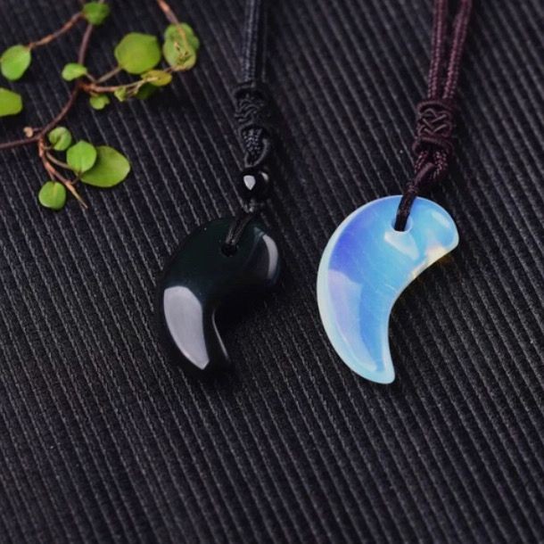 Kalung Liontin Magatama Obsidian Opal Tigereye Liontin Giok Kait Pirus Mode Pria dan Wanita Liontin 
