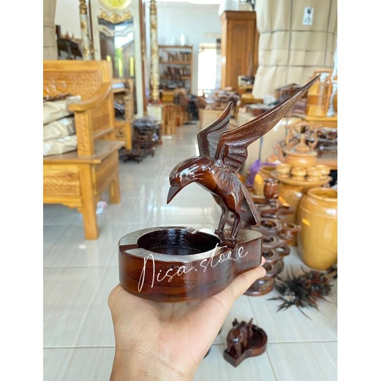 JHY Hiasan meja/Asbak kayu jati motif burung elang/dekorasi meja/hiasan meja/patung elang