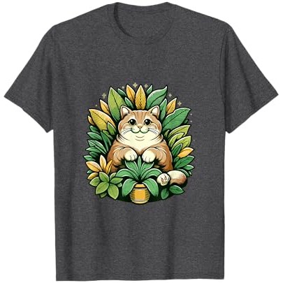Kucing Gemuk & Houseplants Vector Tee T-Shirt |K3SZnayF|