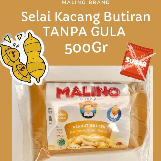 

Selai Kacang Butiran Peanut Butter Chunk Tanpa Gula 500Gr Malino Brand