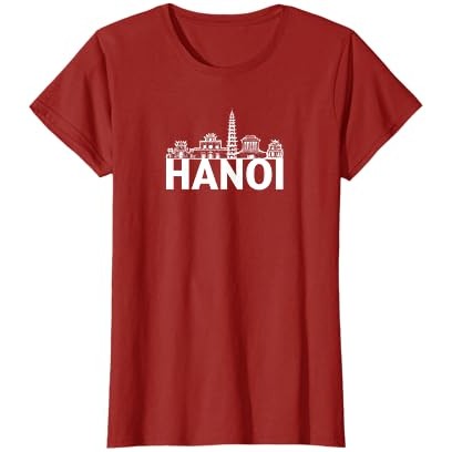 Kaos Sketsa Siluet Garis Besar Cakrawala Kota Hanoi Vietnam |4bvdWuv3|