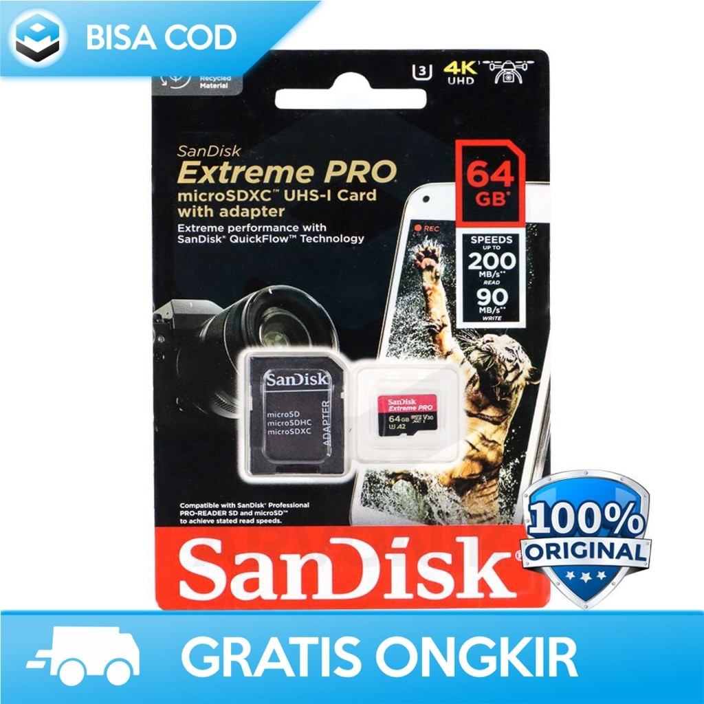 SANDISK EXTREME PRO 64GB PRO V30 SDSQXCU-064G 4K MEMORI KAMERA DSLR