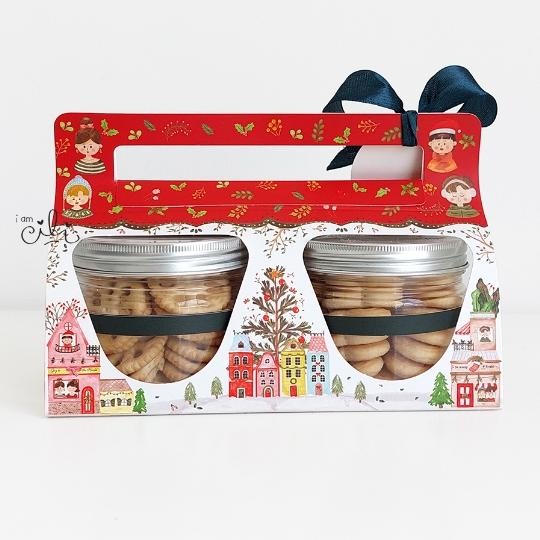 

(Box 2 Jar 400 Ml Natal ) Kotak Kue Kering Isi 2 Toples Tabung 400Ml Natal Christmas (Isi 10) Trend
