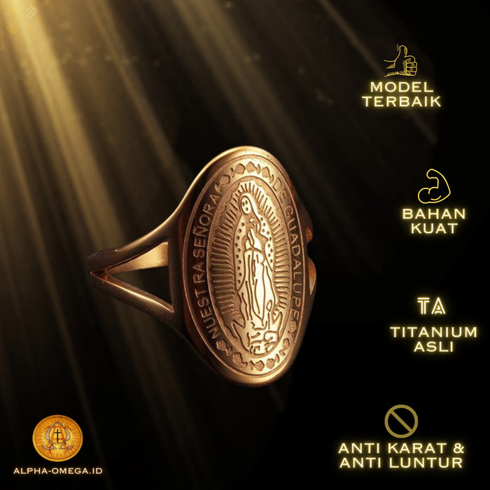 Azzatun - Cincin Bunda Maria Guadalupe Titanium Asli Anti Karat Rohani Katolik