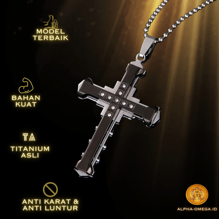 Azzatun - Kalung Salib Pria Kristal Titanium Asli - Kalung Salib Keren Minimalis