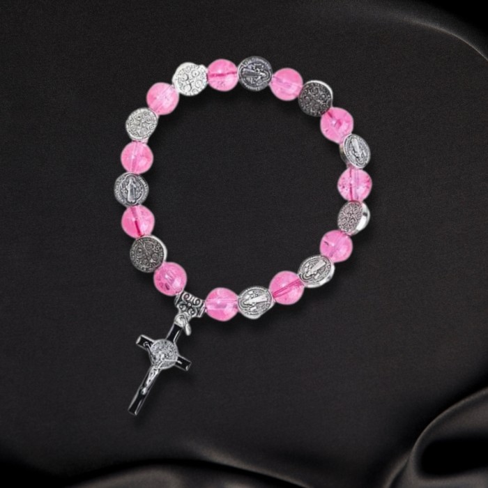Azzatun - Gelang Salib Medali Santo St Benediktus Stainless - Gelang Rosario Benediktus - Gelang
