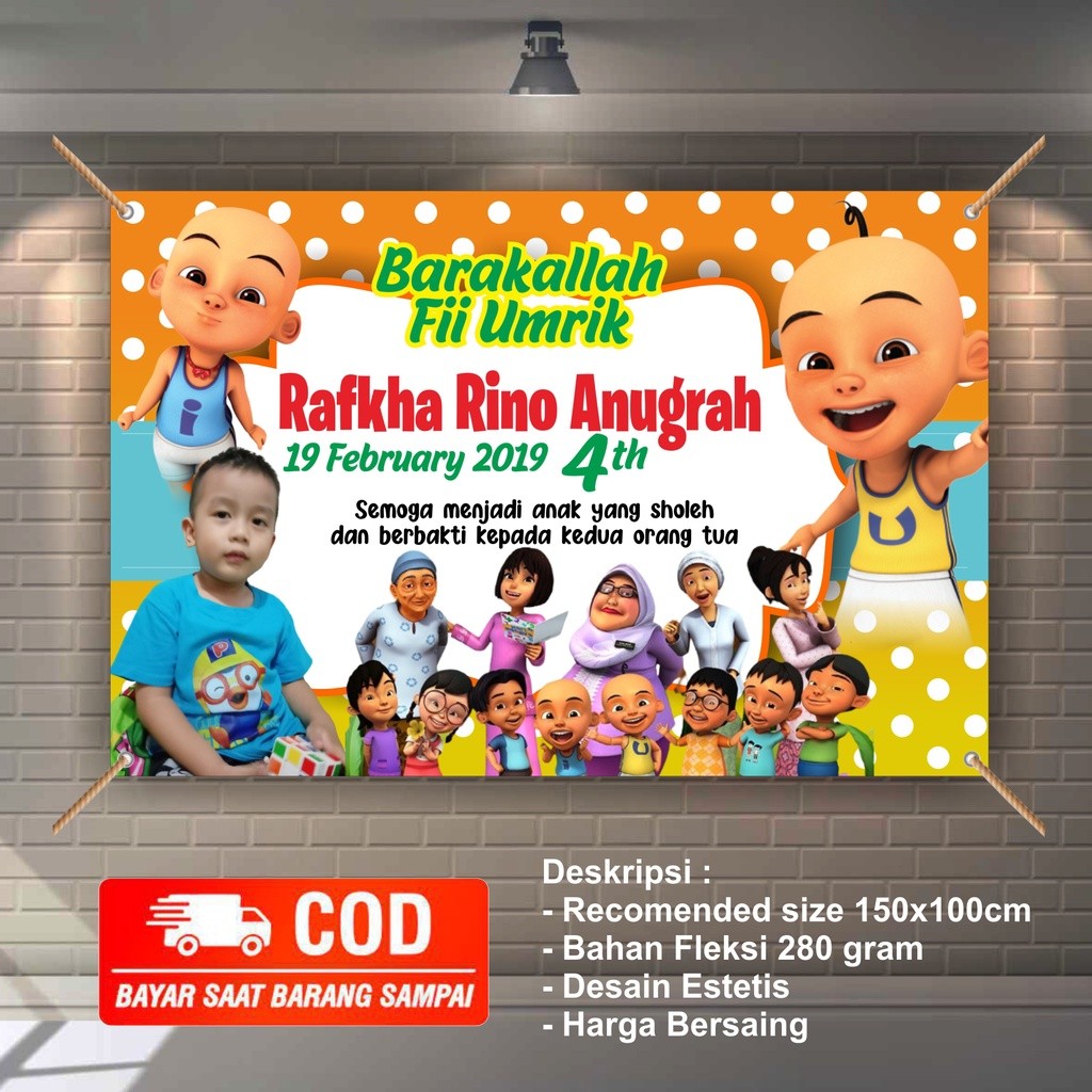 Banner / Backdrop Ulang Tahun Anak Custom | Gratis Desain | Contoh Upin Ipin