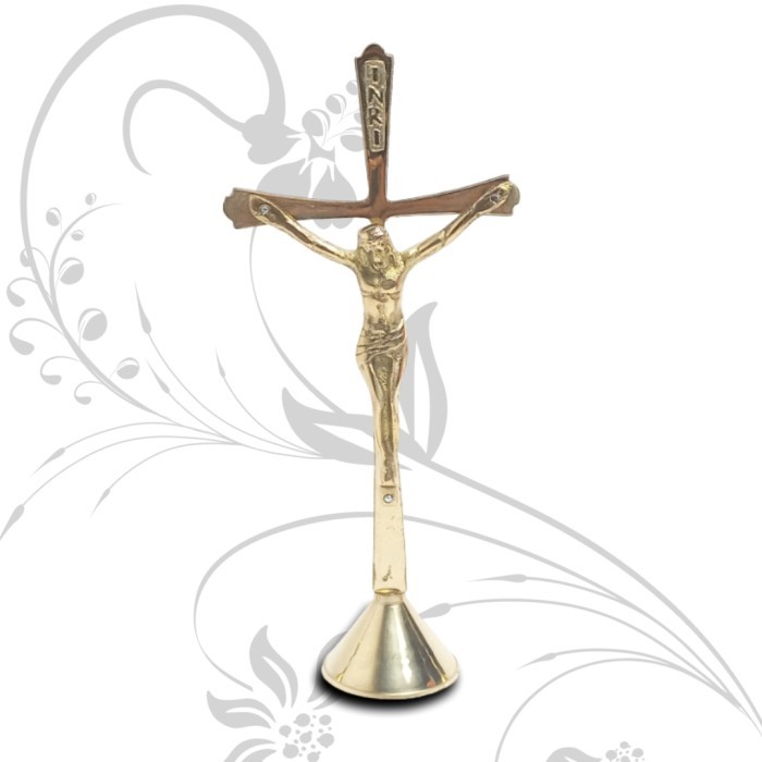 Azzatun - Salib Duduk Yesus Kuningan 20 Cm/Patung Salib Kuningan Inri/Salib