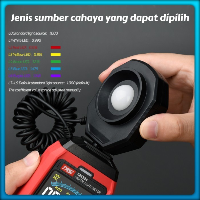 Lux Meter TASI TA632 Meteran Lampu Dital LCD Meteran Genggam Logging