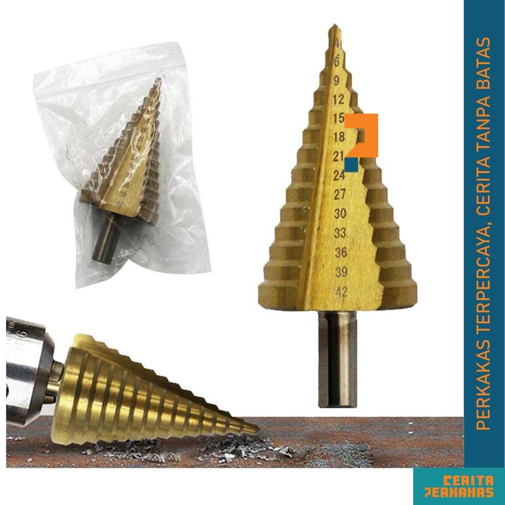 Bor Mata Pagoda 4-42mm CP / Titanium HSS Drill Besi Kerucut Cone Hole Saw