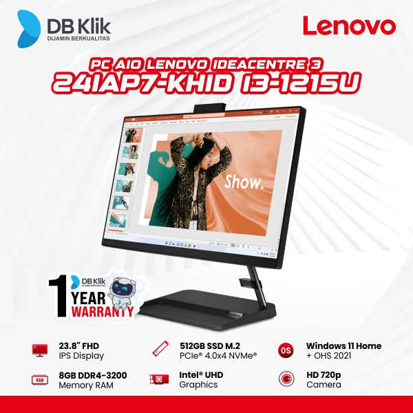 Lenovo Pc Aio Ic3 24Iap7-Khid I3-1215U 8/512Gb 23,8 Inch Win Ohs