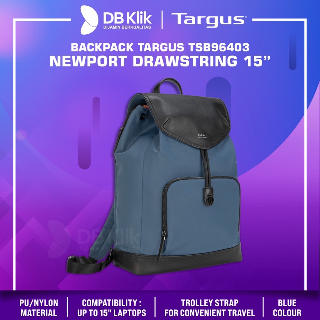 Targus Backpack Tsb96403 Newport Drawstring 15" Slate Blue
