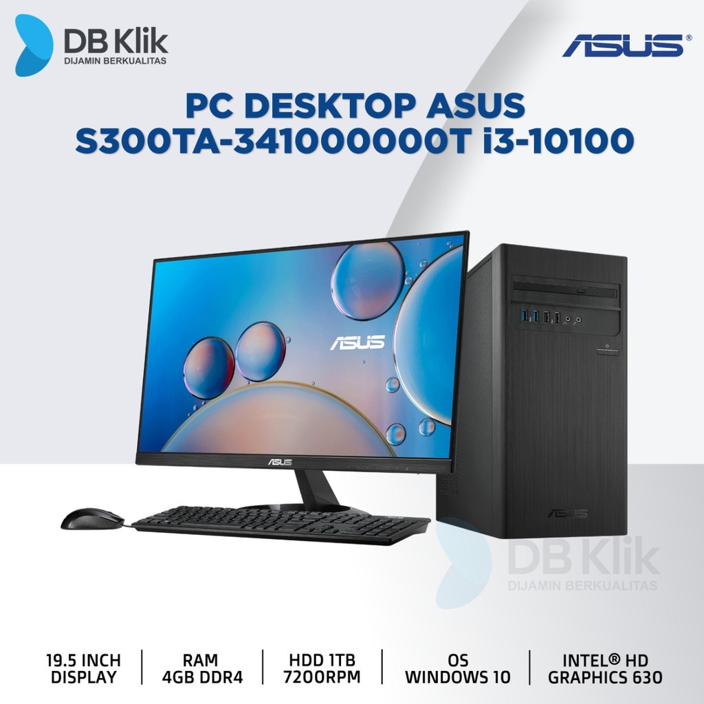ASUS PC Desktop S300TA-341000000T i3-10100 4GB 1TB No DVD Windows 10 19.5 Inch