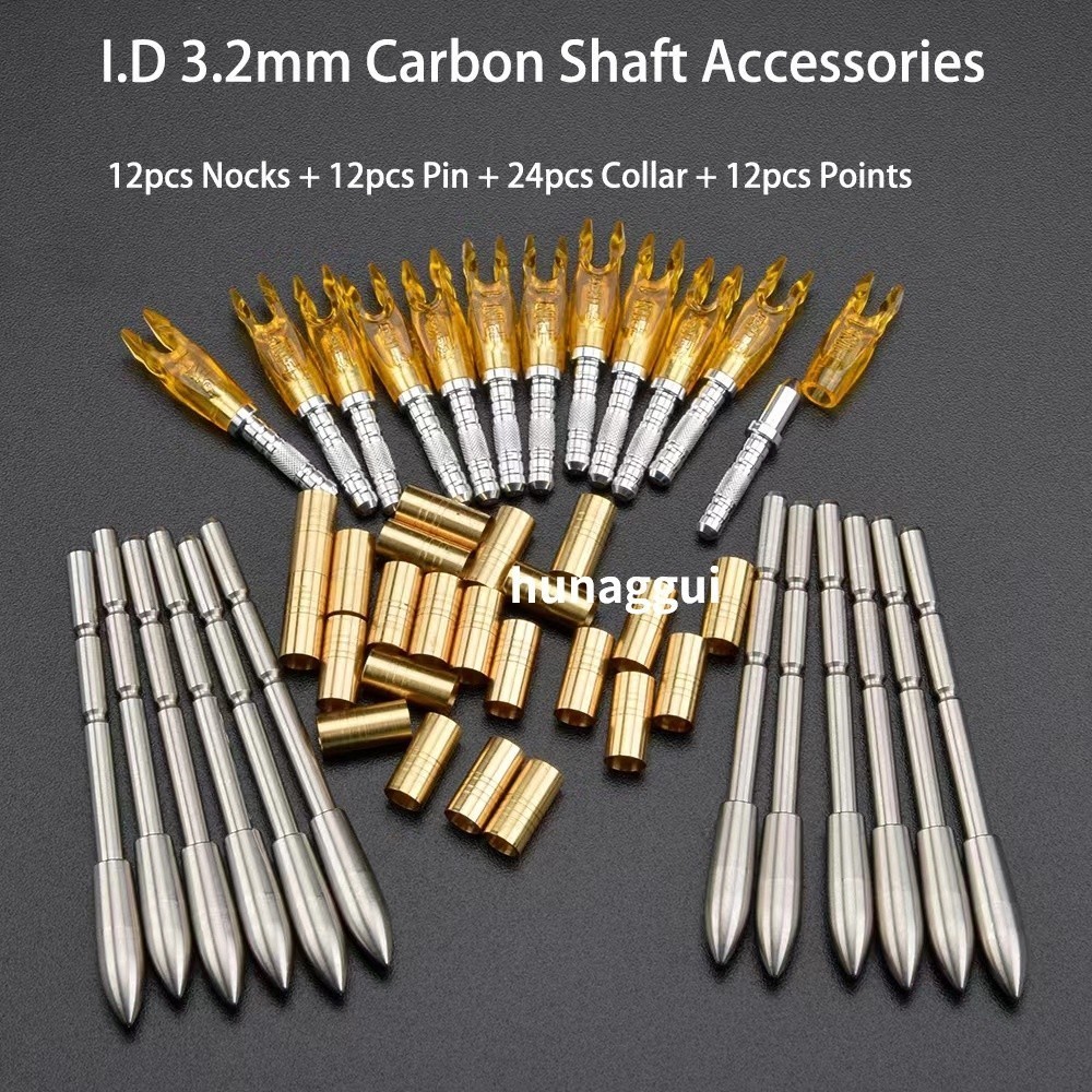 12pcs ID3.2mm kepala + 24pcs kerah + 12pcs pin dan nocks untuk ID 3.2mm Karbon Aluminium ELITE X10 P