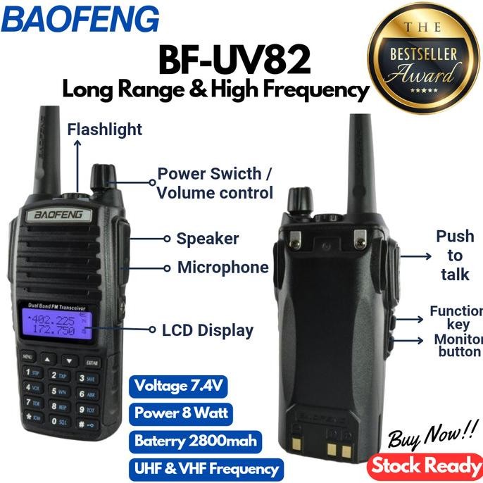 walkie talkie radio ht baofeng uv82 power 8w baterai 5000mah dual band