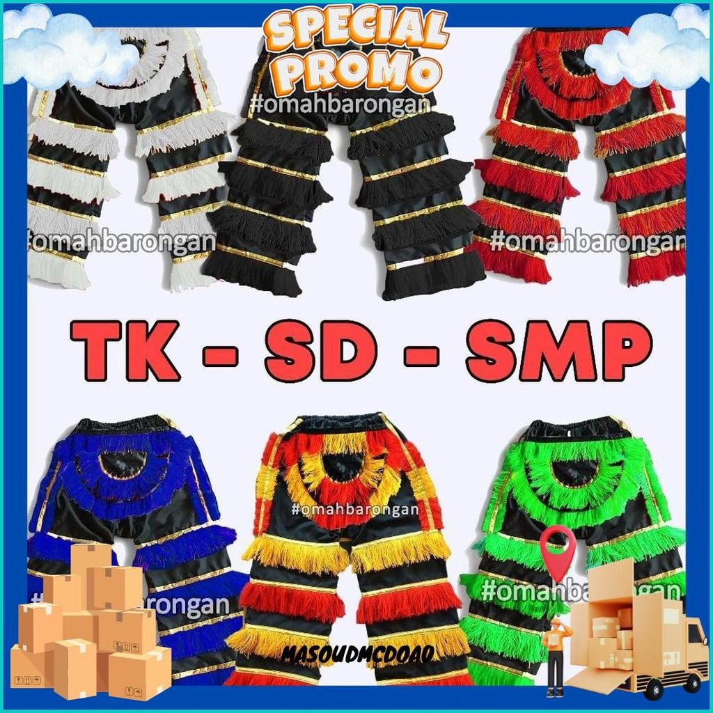 Celana Barongan Anak Sd Smp Warna Merah Hijau Biru Hitam Putih Real Pict