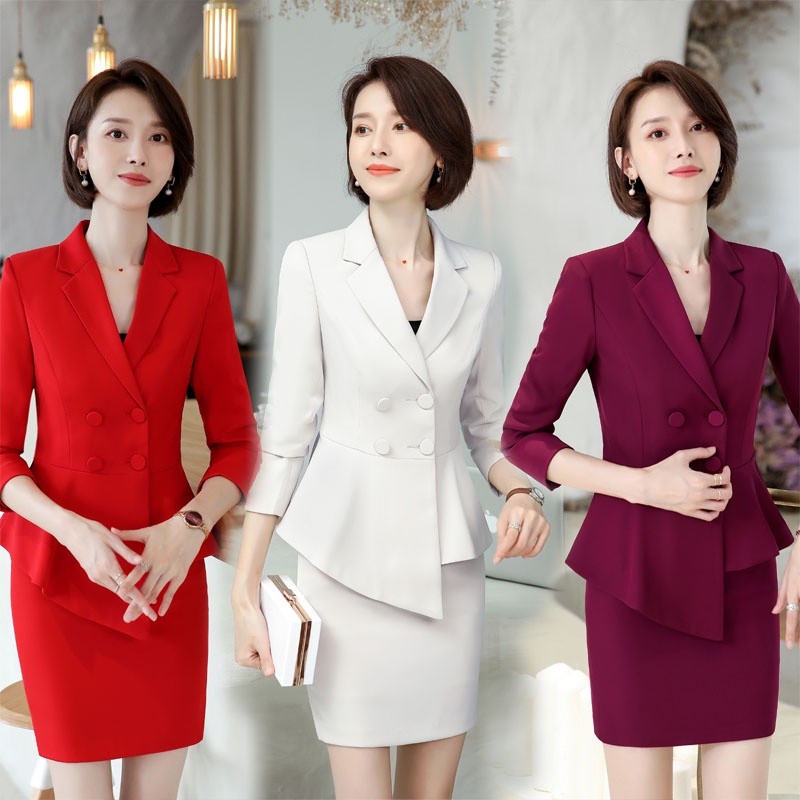 

9508 Mode BARU double breasted lengan panjang pakaian bisnis profesional setelan rok pakaian kerja hotel jas formal mantel musim semi dan musim gugur Setelan bergaya lengan panjang |fXWVP8TE|