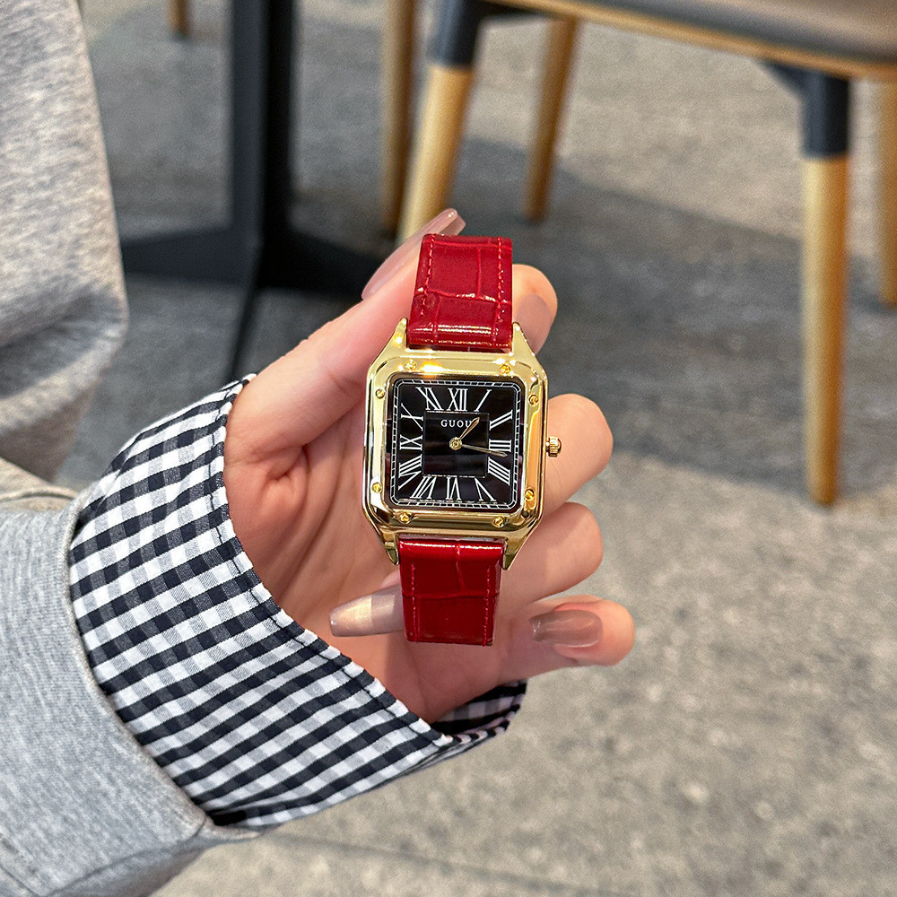 guou Autumn New Belt Watch Square Elegant Fashion Quartz Women's Watch Vintage Modern Watch Women