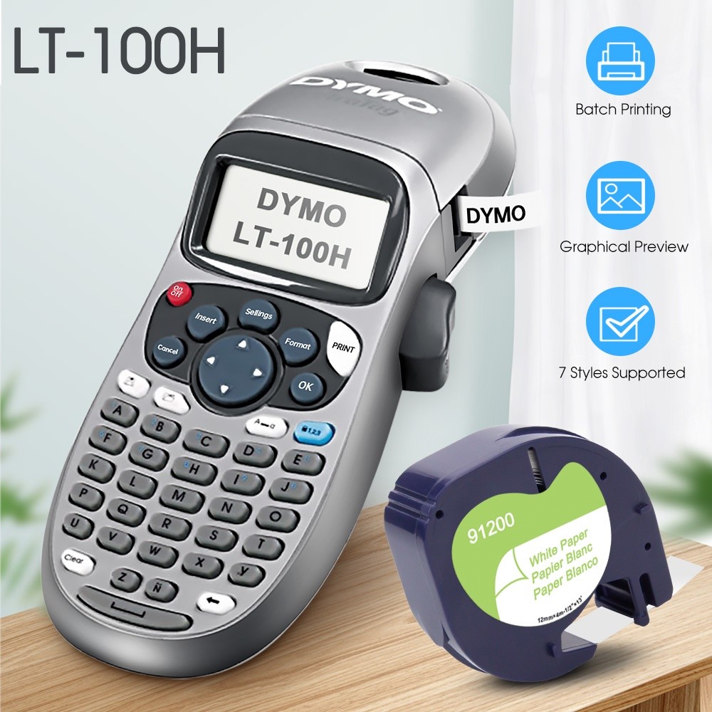 

(Dengan 1 Pita Gratis) untuk Printer Mesin Pelabelan Dymo Letratag LT-100H dengan Pita Label LT 91200 Pembuat Label Dymo LT100H Hitam Putih Kompatibel |22B8EA98|