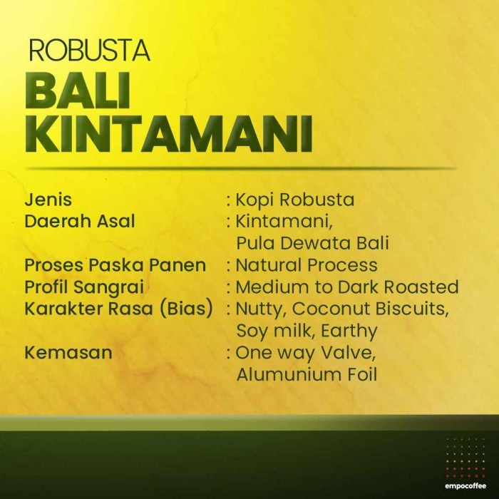 

Best Seller Kopi Robusta Bali Kintamani Coffee Roasted Bean Espresso Coffe 500 Gr