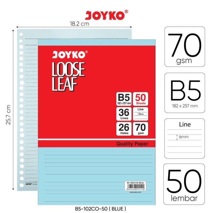 

Loose Leaf Color Isi Kertas File Binder Warna Joyko B5-102CO-50 Blue