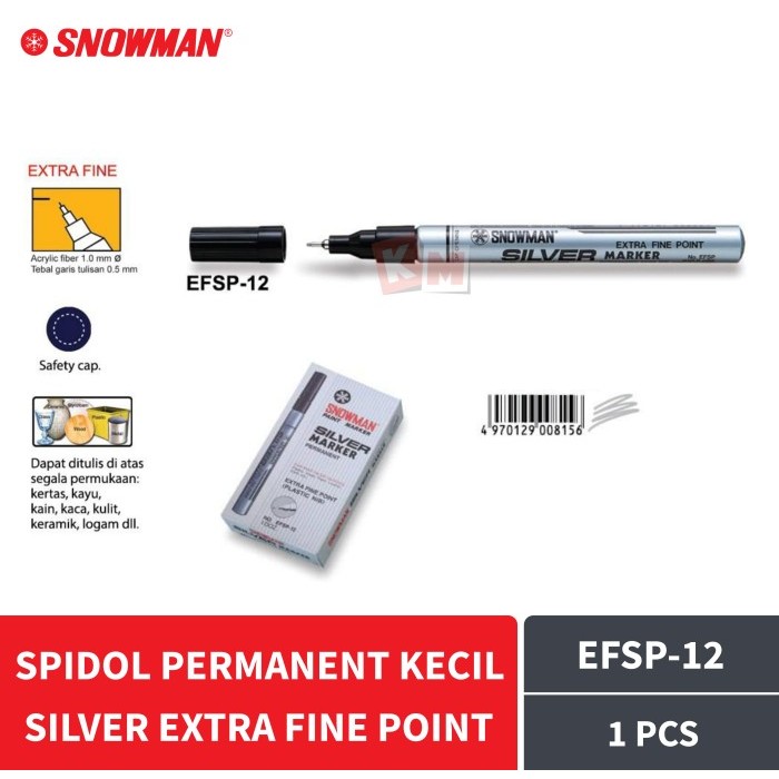 

Spidol Permanent Paint Marker Silver Extra Fine Point Snowman EFSP-12