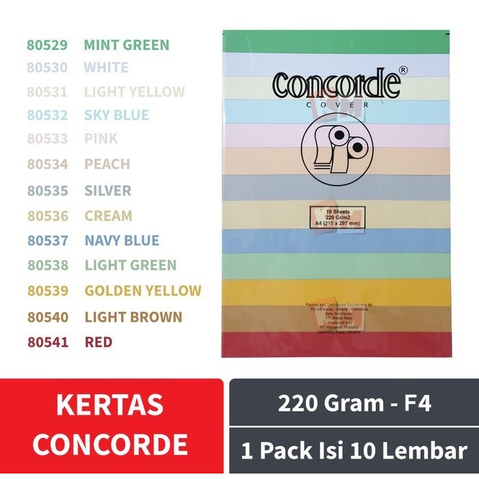 

TERMURAH - Kertas Concorde Cover Laid F4 Folio 220 gr/m2 gram Isi 10 Lembar