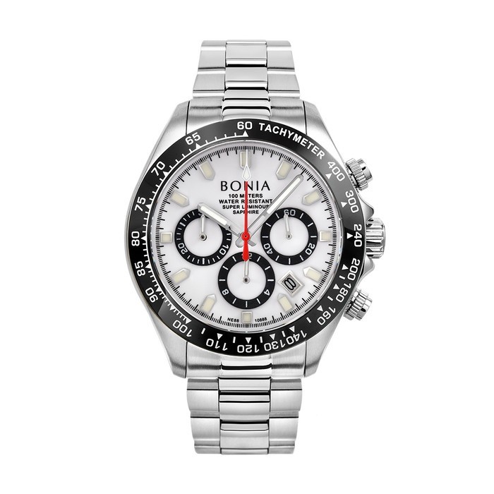Jam Tangan Pria Bonia Noble Elite Limited Edition White Dial Stainless Steel Automatic B10888-1312LE
