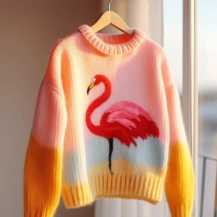 Vintage Sweater Loose Red-Crowned Crane Sweater