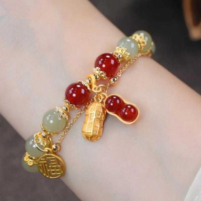 Fleur_ Gl43 - Gelang Giok Batu Kacang Titanium/Gelang Giok Kacang