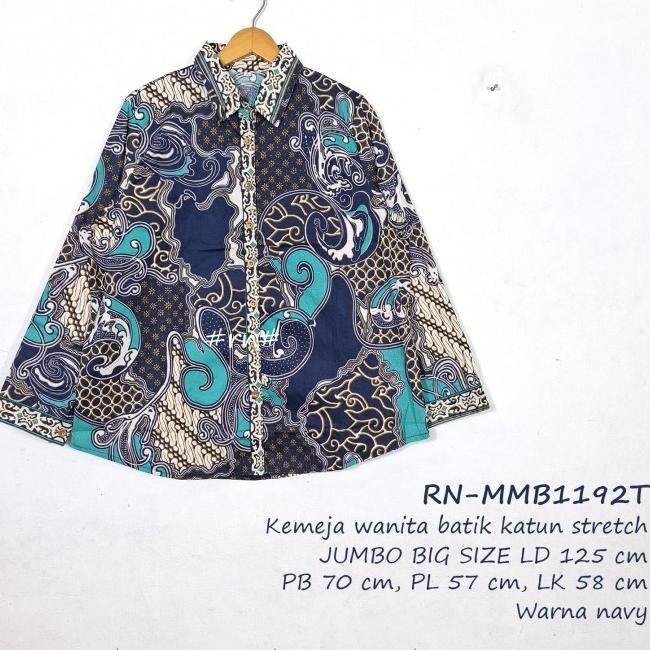 Kemeja Wanita Jumbo 3L - 5L Ld 120, 125, 130 Cm Batik Katun Stretch