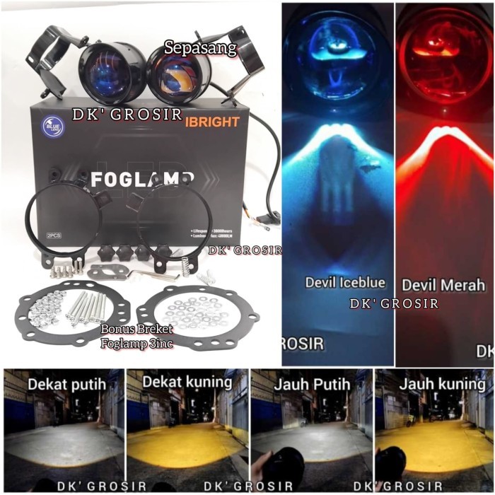 IBRIGHT Upgrade Honda dan Toyota Sepasang Foglamp 3inc Blue Lens C990 Bonus Breket Foglamp Universal