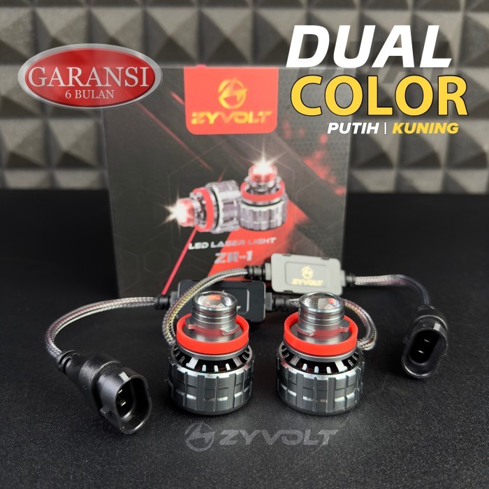 Zyvolt ZR1 Lampu LED Mobil Dual Color Laser Mini Projector H8 H11 H16 HB3 9005 HB4 9006 Putih Kuning