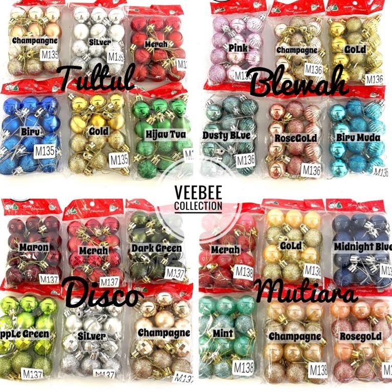 Murah Hiasan Bola Pohon Natal 3Cm/ Bola Hias Pohon Natal/ Aksesoris Pohon / Hiasan Natal Asli