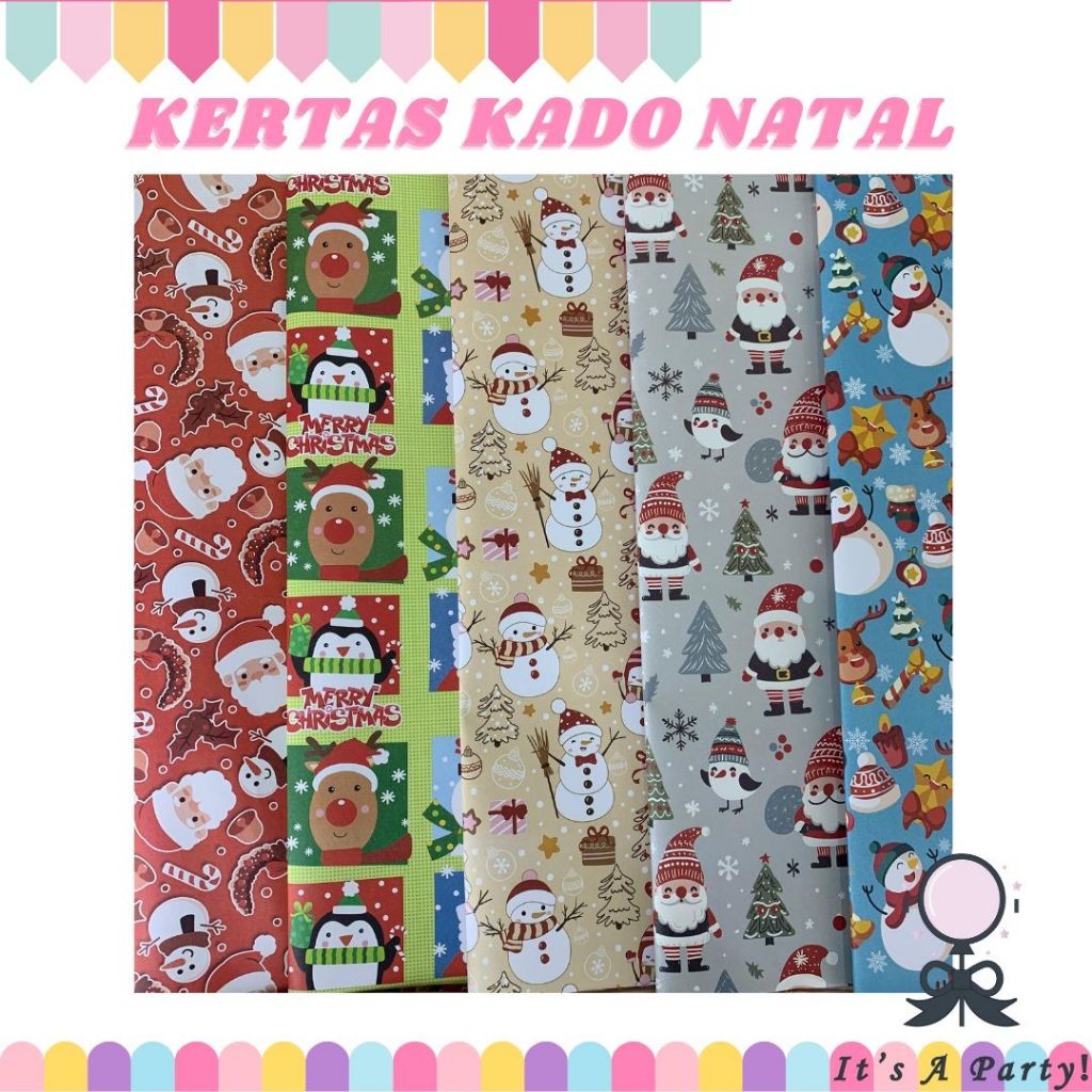 Kertas Kado Natal Premium Tebal Doff Gift Wrap Bungkus Kemasan Hadiah Merry Christmas Kertas Kado Na