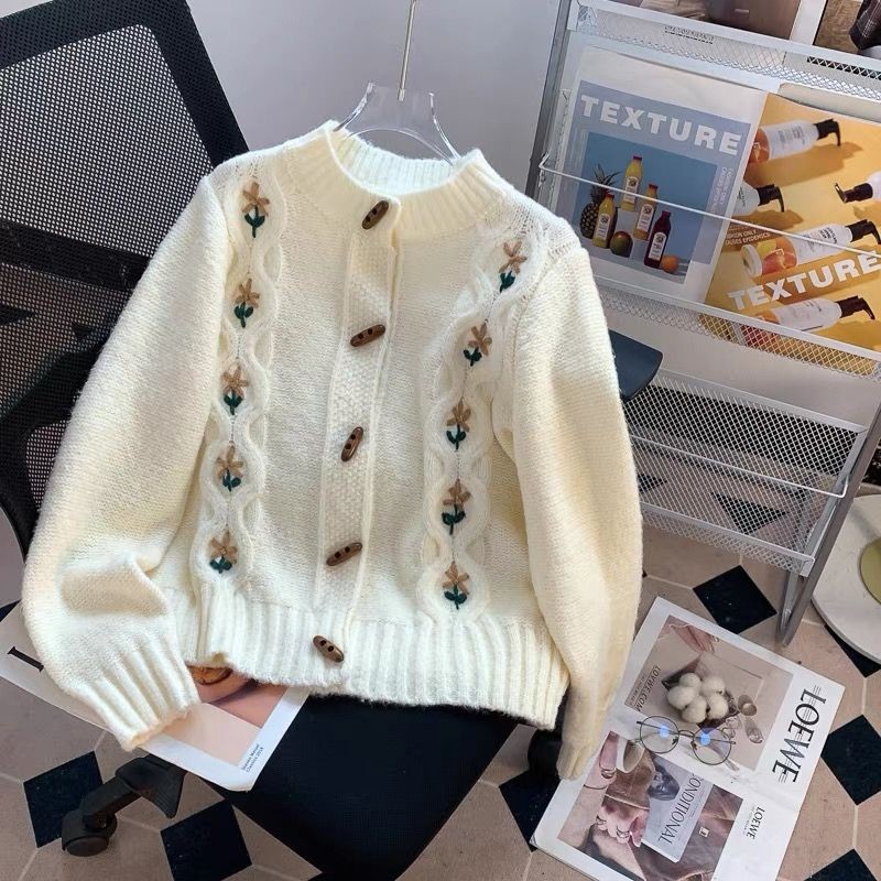 Retro Twist Heavy Industry Crocheted Embroidery Mori Style Knitted Cardigan Sweater