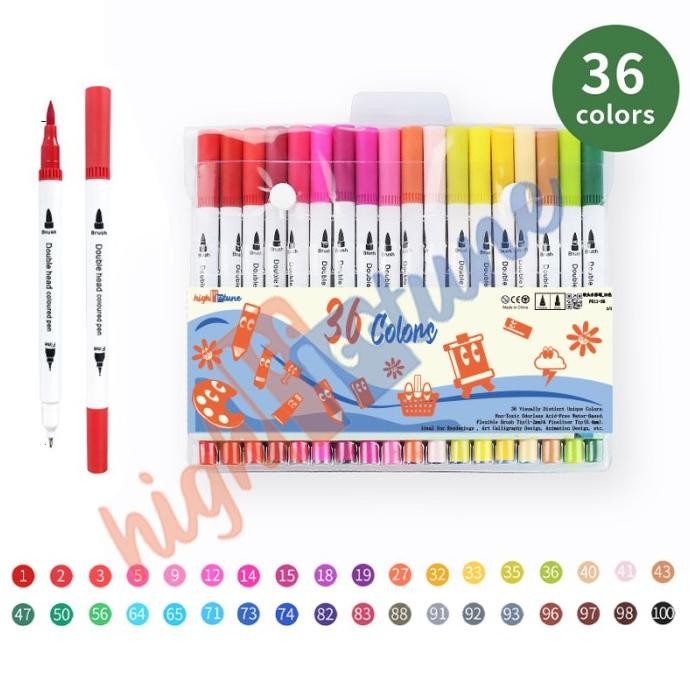 

Hightune Color Brush Pen Brushpen Spidol Kaligrafi Set Double Tip 12/36/60/100 Warna Paint Marker