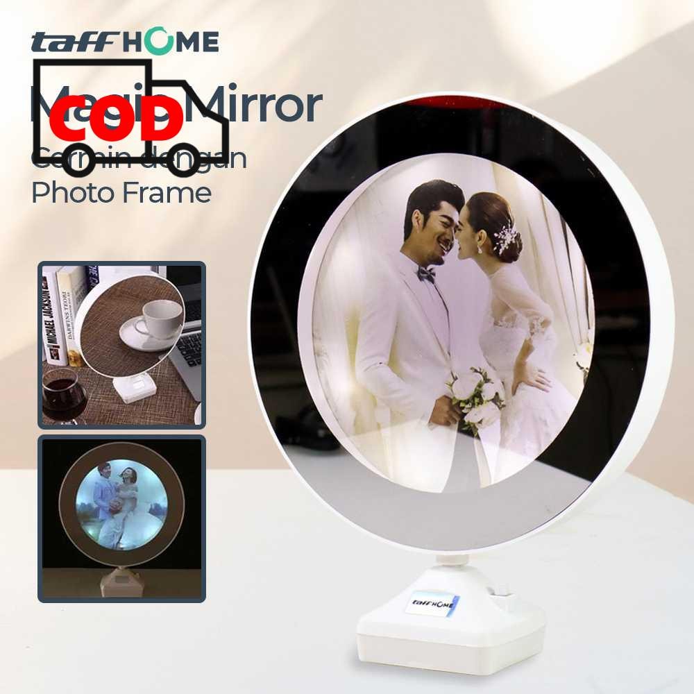 Cermin Meja Rias Bulat Aesthetic Kaca Ajaib Photo Frame Bingkai Foto Lampu Unik Magic Mirror